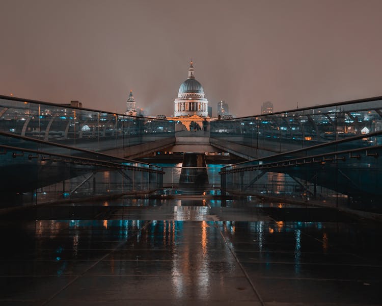 Night Photo Of Wet Millenium Bridge