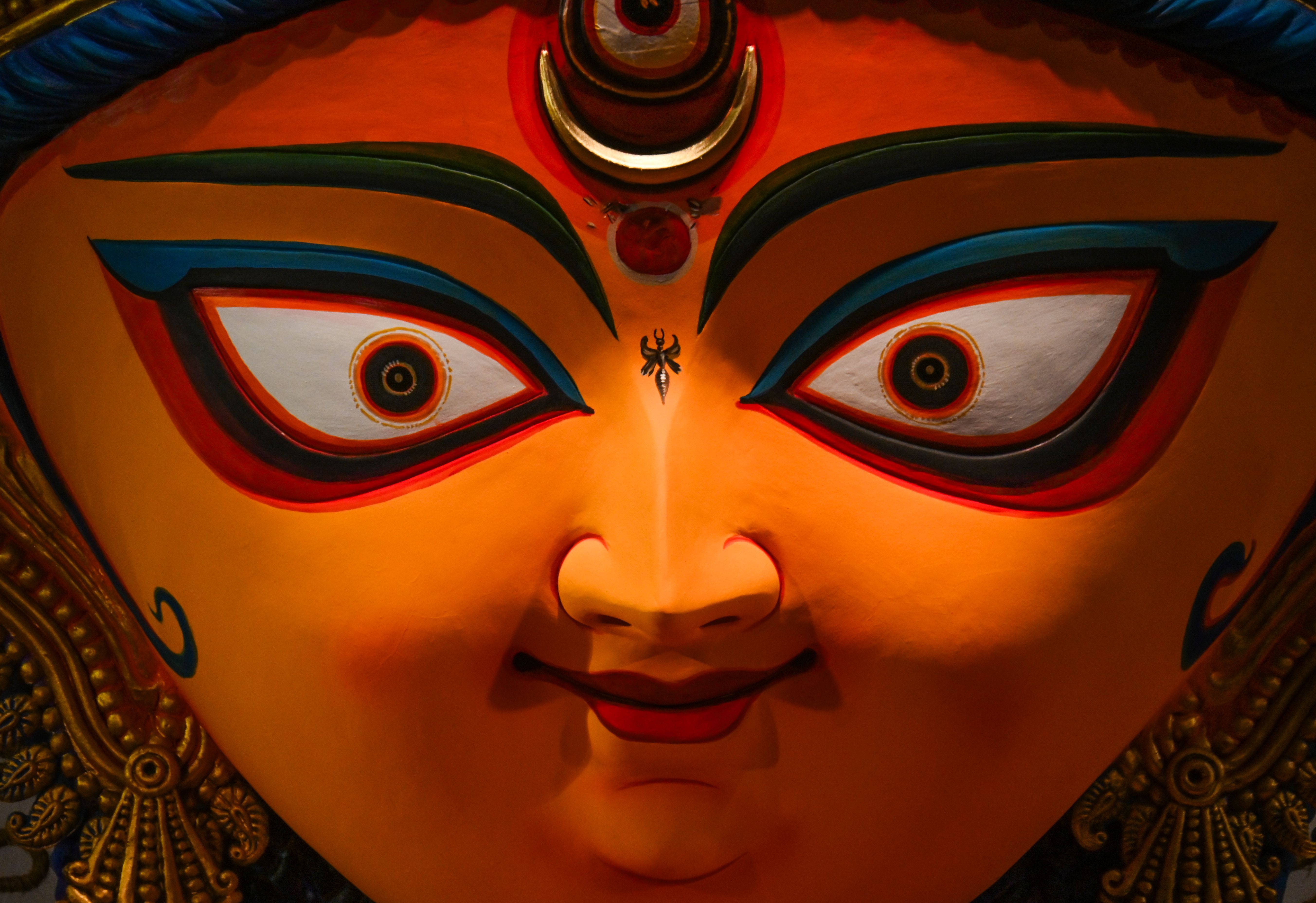 Close-up of Durga Idol Face During Durga Puja · Free Stock Photo