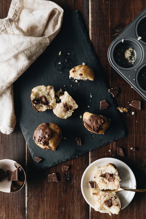 Photo Of Chocolate Muffins On Stone Board