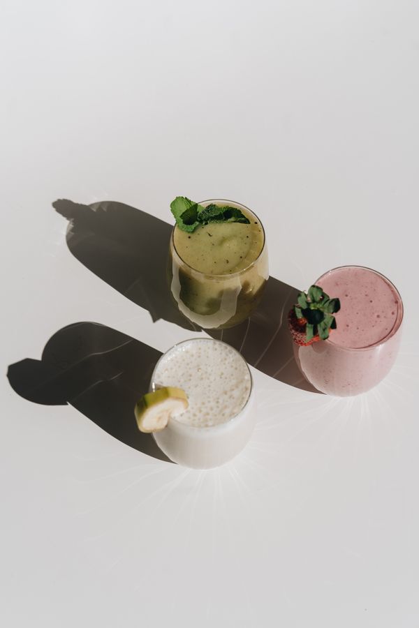 Three fresh fruit smoothies