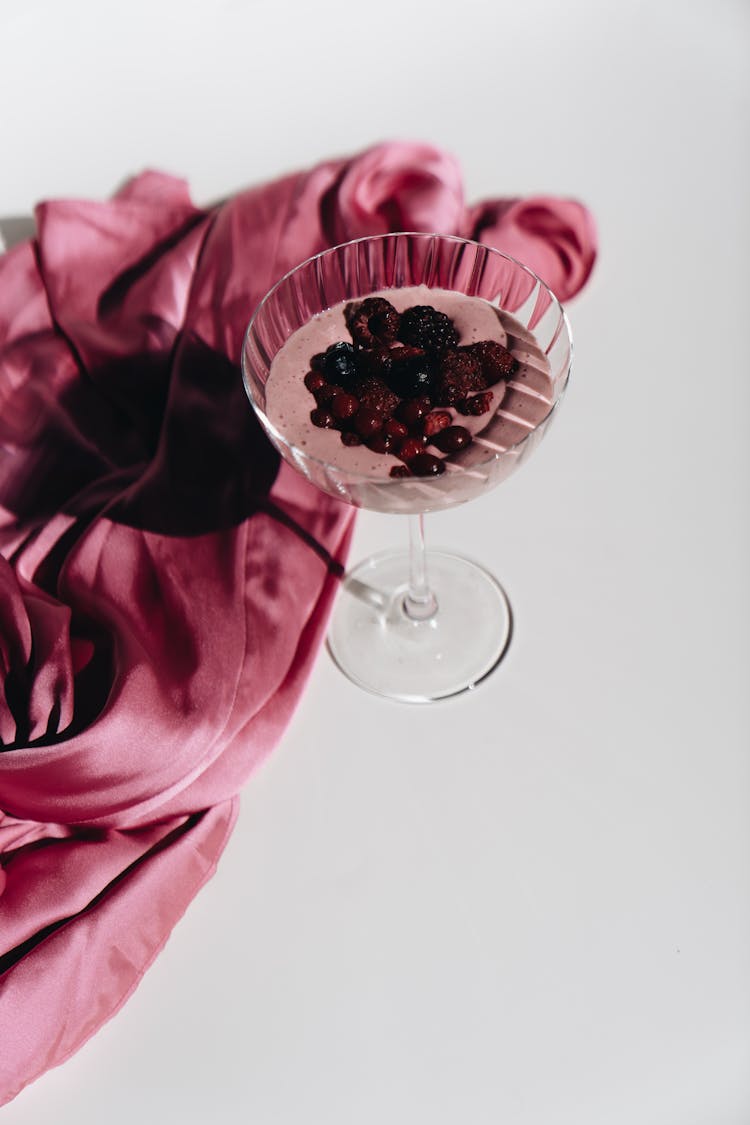 Fresh Pink Smoothie With Berries On Top 