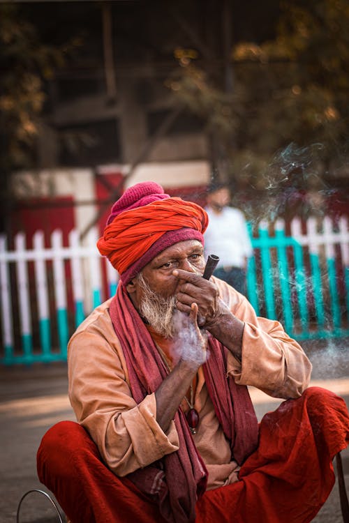 Bearded Man Smoking a Pipe