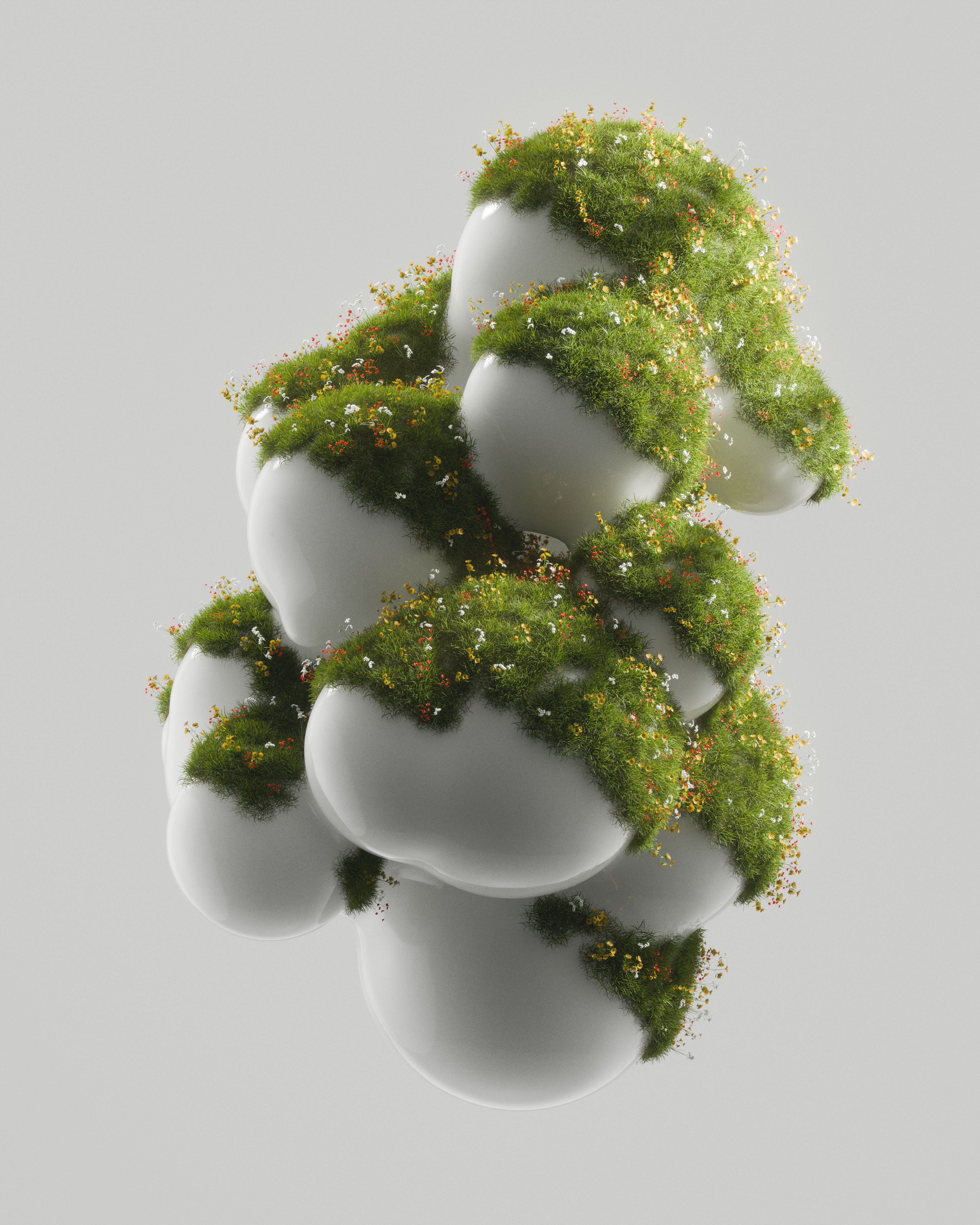 Organic 3D Render with Moss and Abstract Shapes · Free Stock Photo