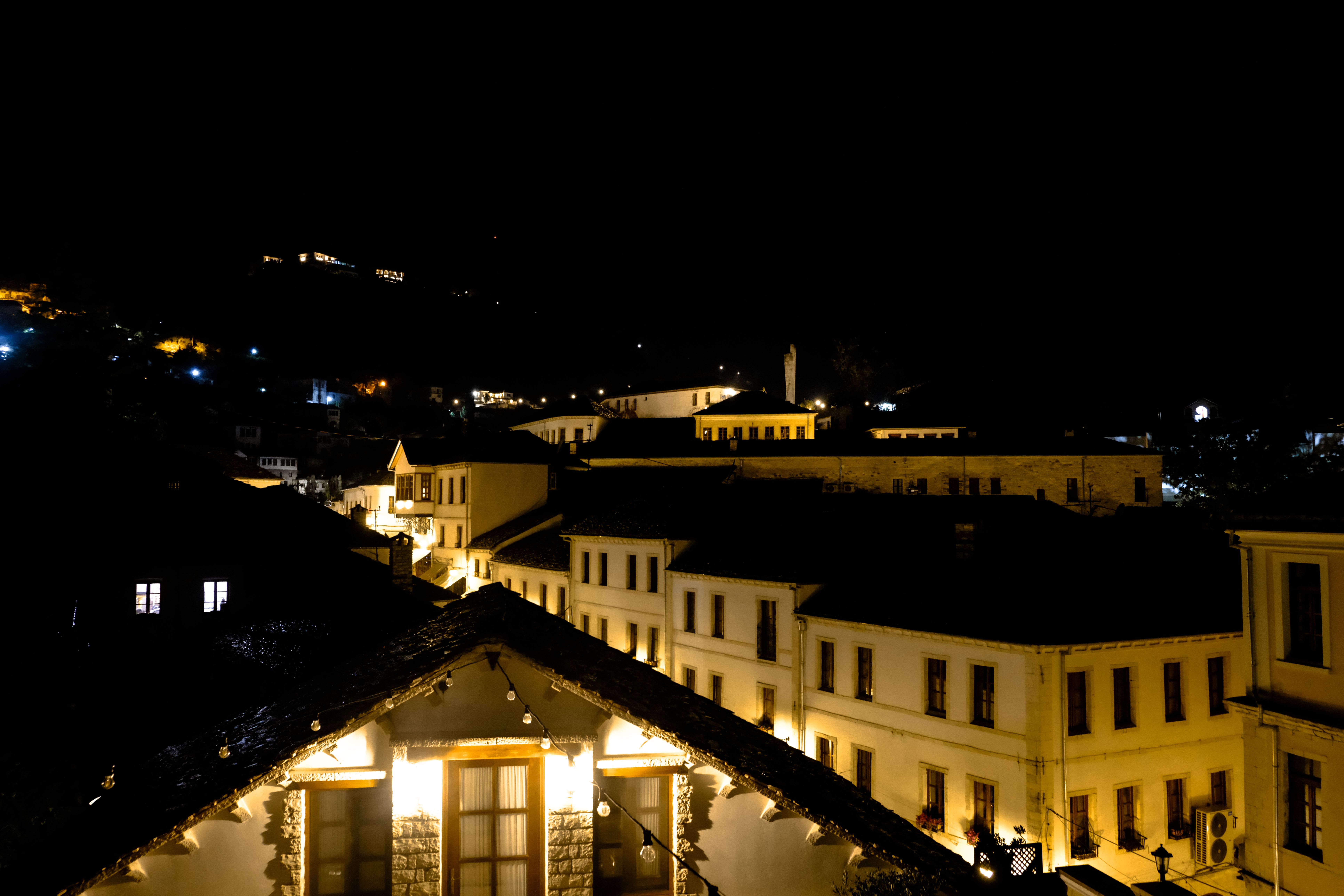 Night View of Historic Gjirokastër Architecture · Free Stock Photo