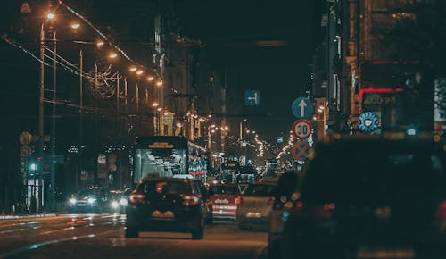 Cars on Road during Night Time