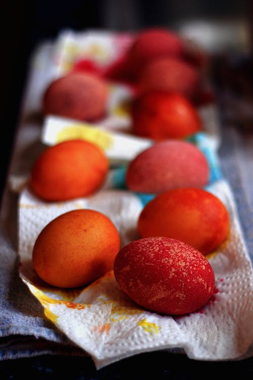 Red Eggs on White Tissue Paper