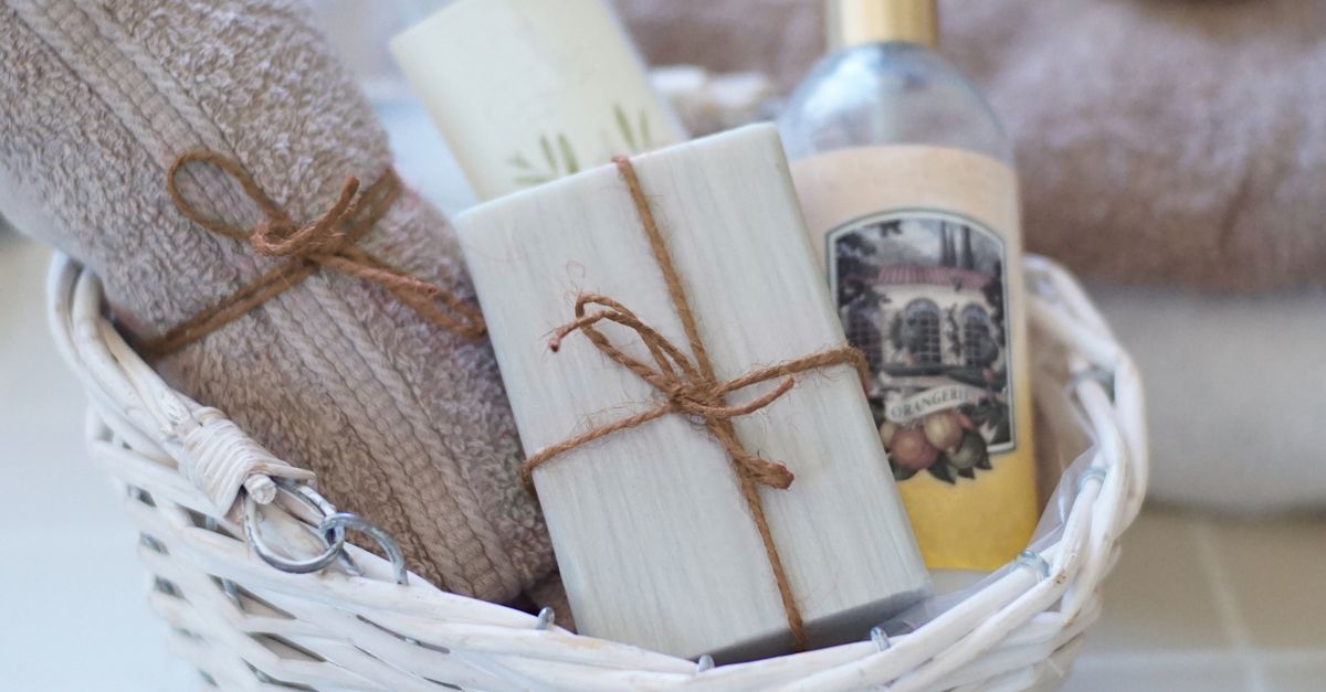 Bathing Essentials Images Bathing Essentials In Brown Wicker Basket · Free Stock Photo