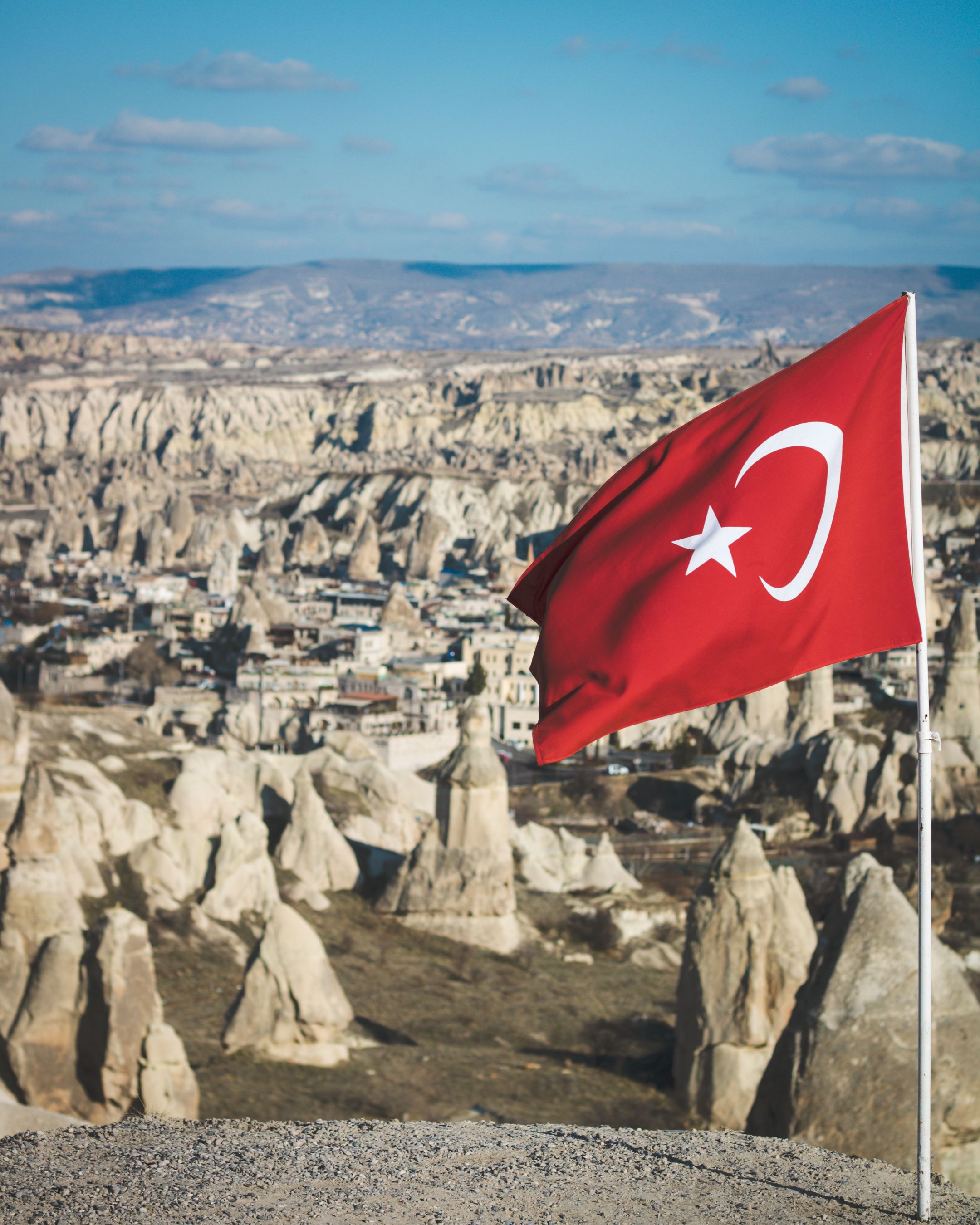 Turkish Flag Overlooking Cappadocia Landscape · Free Stock Photo
