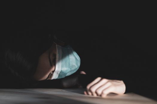 Woman in Blue and White Face Mask