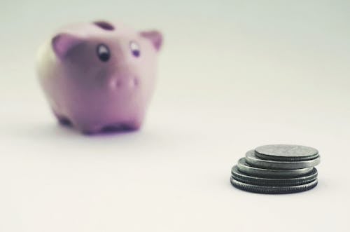 Free Coins and a Piggy Bank Stock Photo