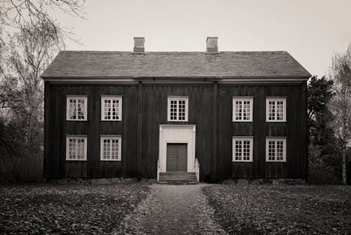 Black and White Photo of a House