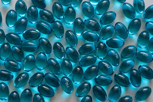 Free Close-up View Of Blue Gel Capsules Stock Photo