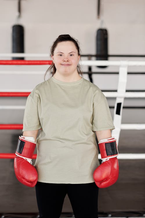 Woman Wearing Red Boxing Gloves