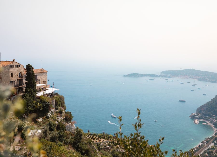 Breathtaking view of the Mediterranean coast from a hilltop village.