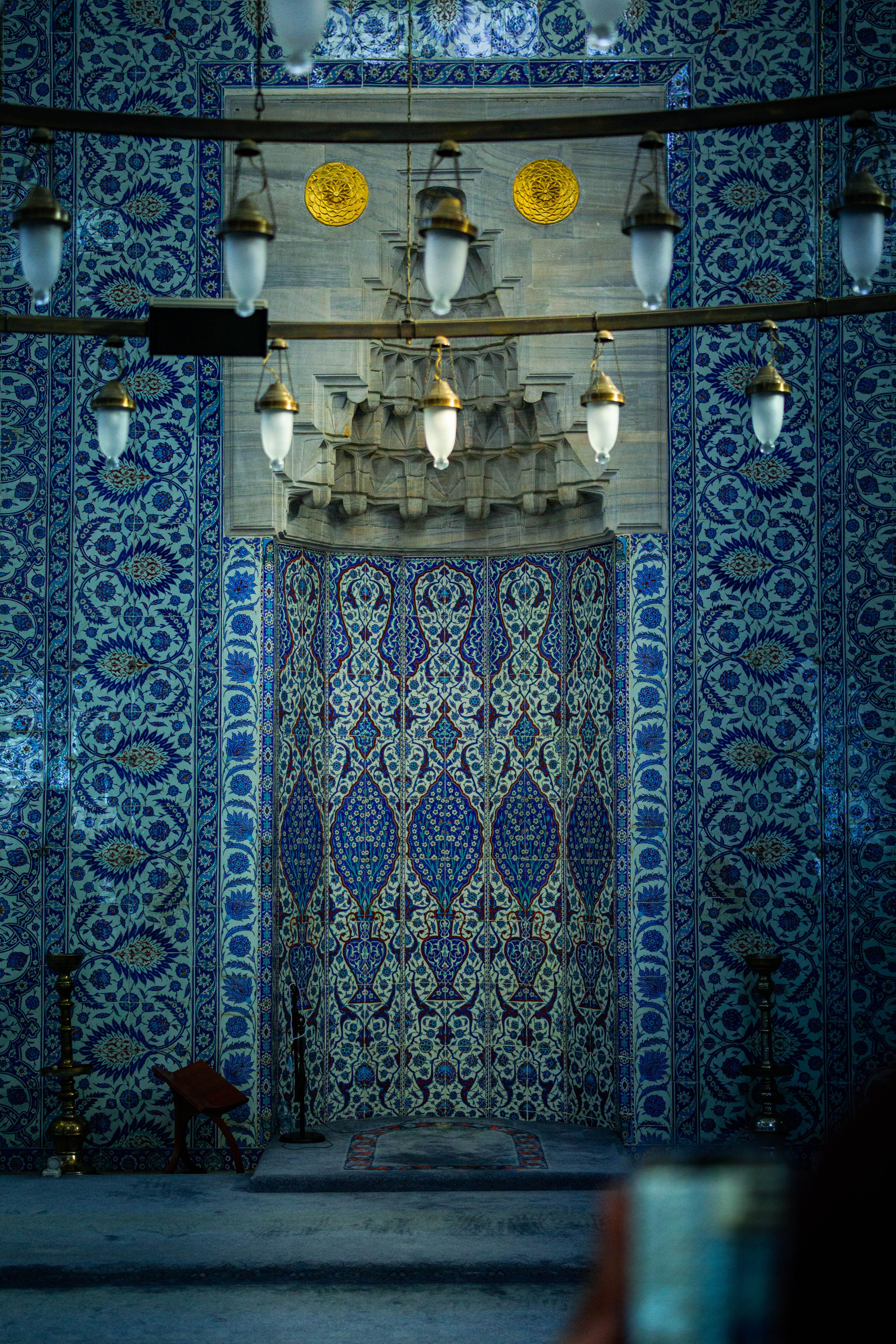 Ornate Interior with Blue Islamic Tile Patterns · Free Stock Photo