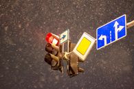 Blue and White Arrow Sign