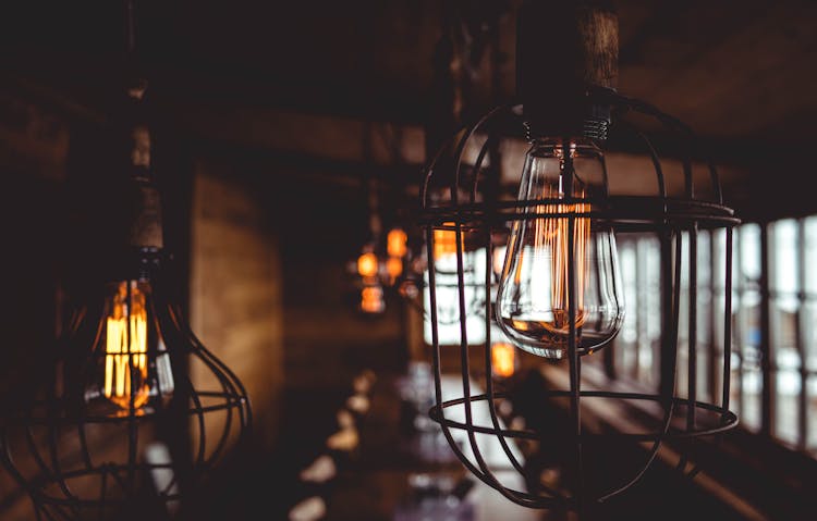 Vintage Lamps In Dark Room