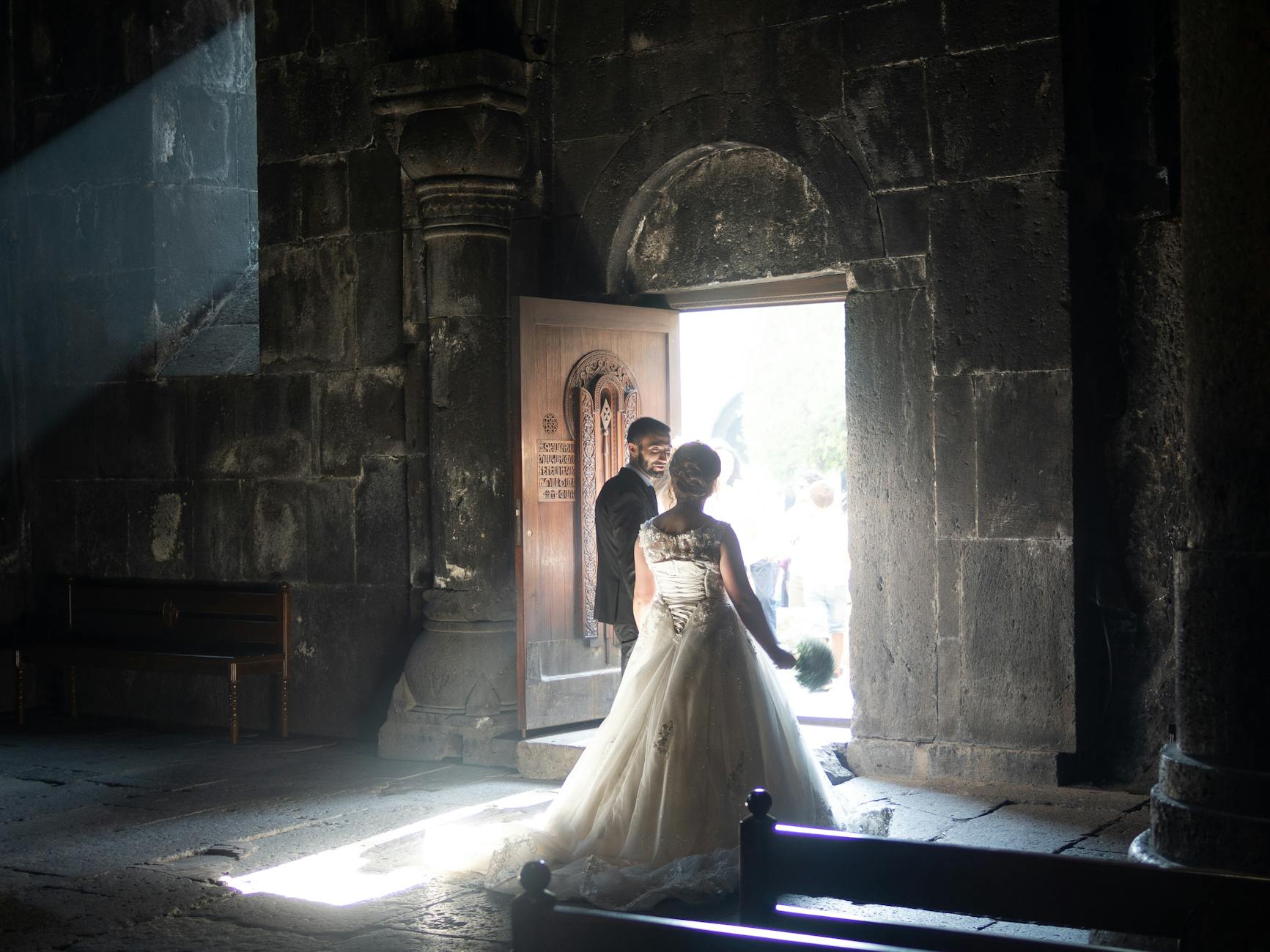 Couple during their elopement ceremony at a Door County landmark