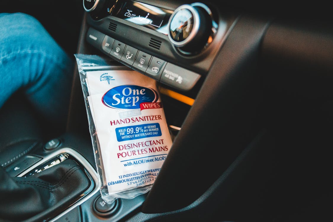 Free Hand Sanitizer Inside the Car Stock Photo
