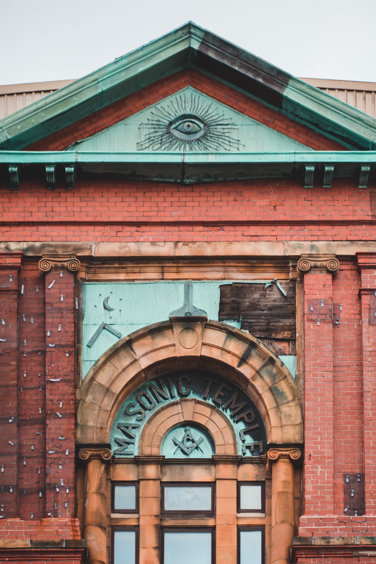 Ornate Masonic temple facade with symbolic architecture — Friendship Lodge No. 53