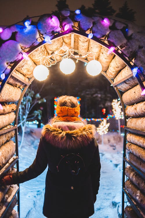 Person in Brown Fur Jacket Wearing Brown Fur Hat Standing on Snow Covered Ground