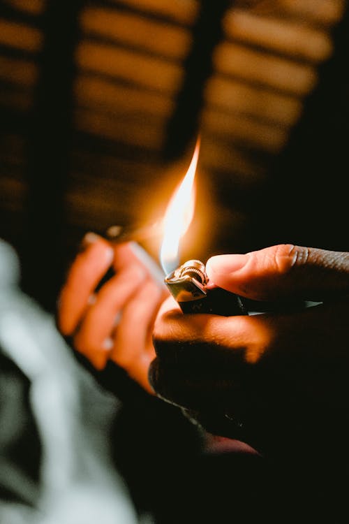 Person Holding Lighter With Flame