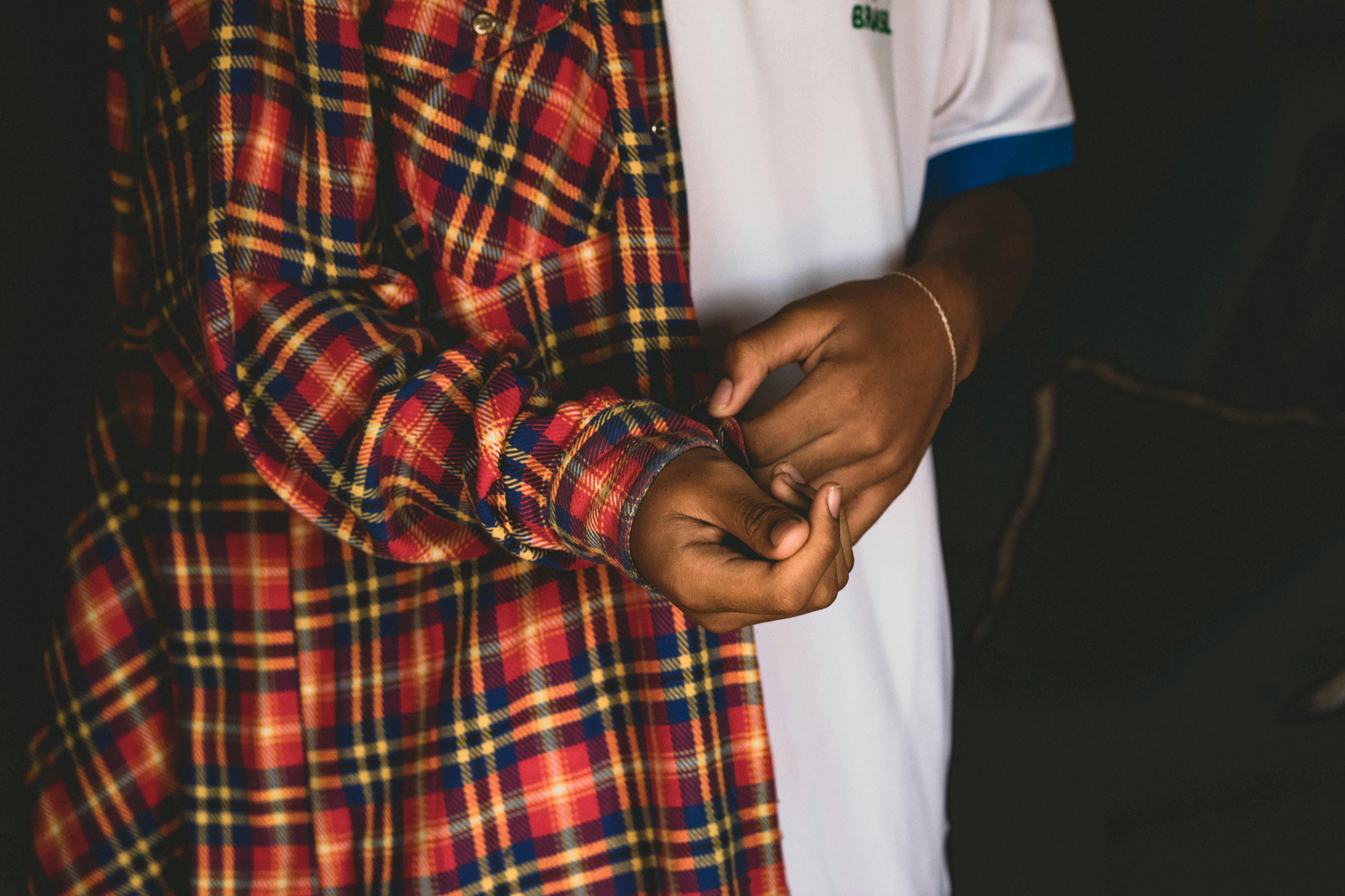 red and black plaid dress shirt