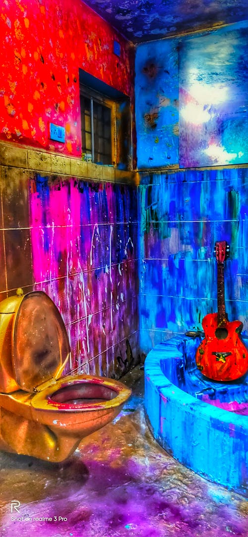 Free stock photo of acoustic guitar, art rooms, bath art