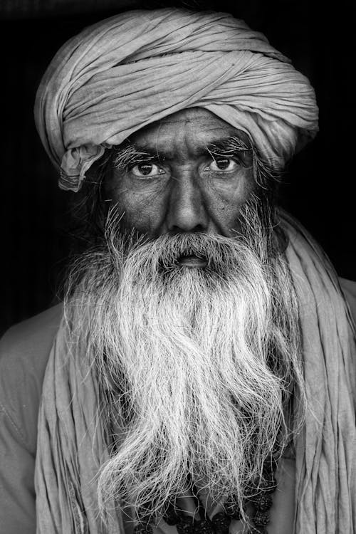 Monochrome Photo of Man Wearing Turban