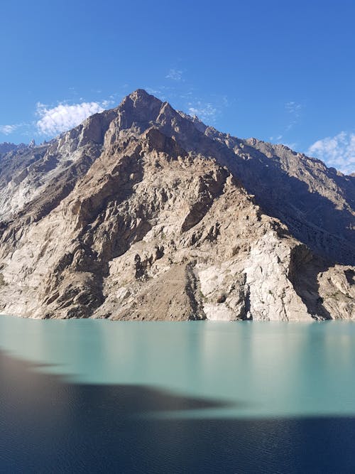 Brown Rocky Mountain Beside Lake