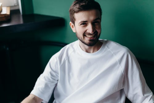 Man in White Crew Neck T-shirt