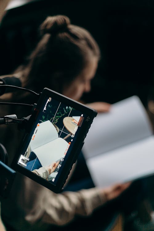 Free Girl Holding Black Tablet Computer Stock Photo