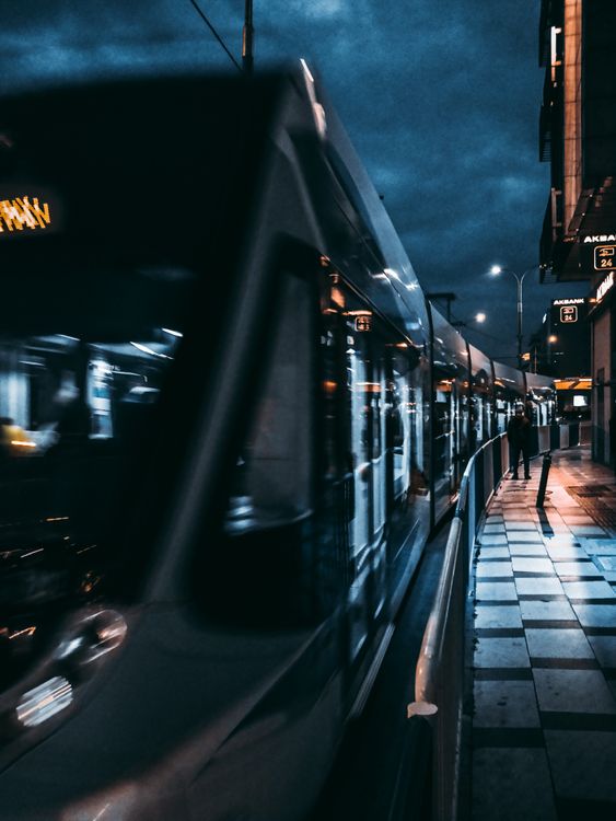 Black Train on Road during Night Time · Free Stock Photo