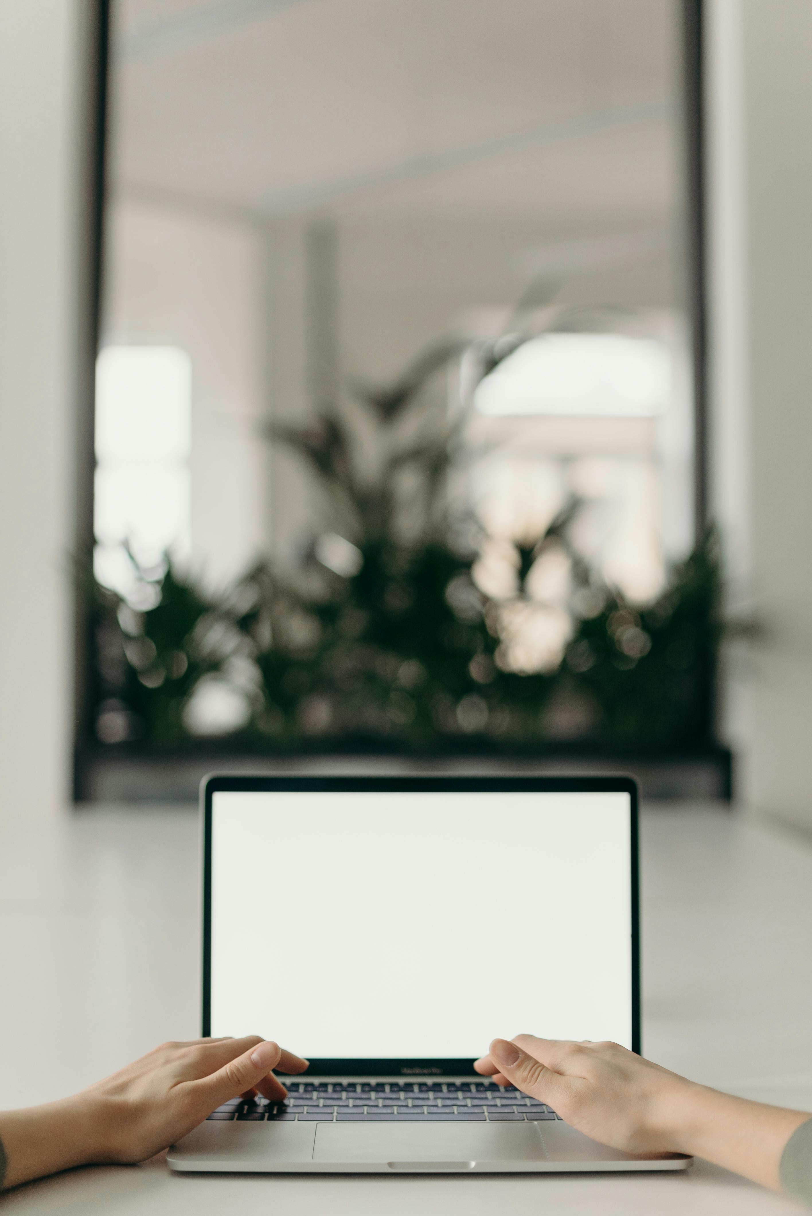 photo of person s hands using laptop