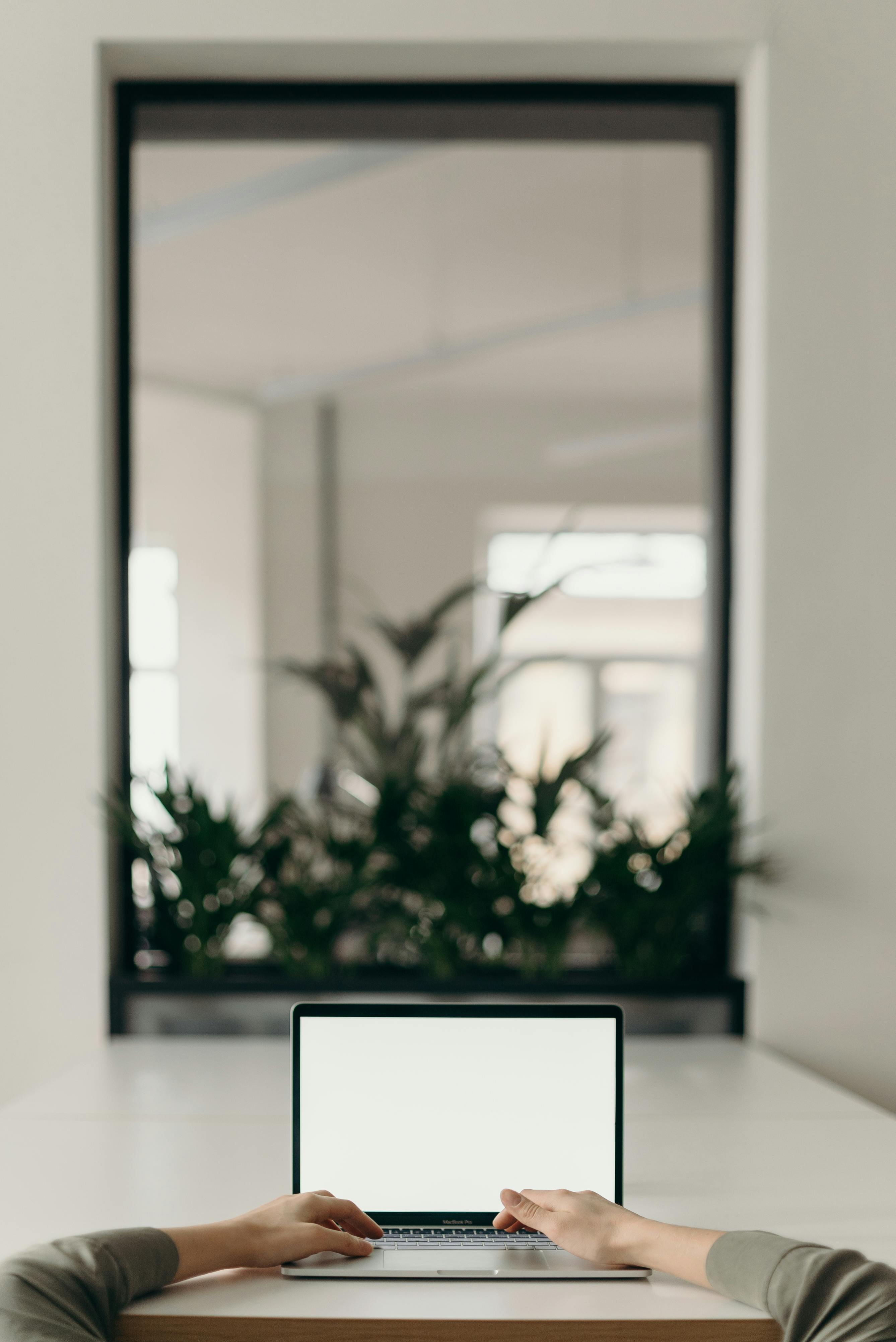 photo of person s hands using laptop