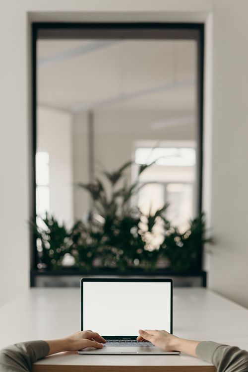 Free A modern home office setting with a laptop and plants creating a productive workspace. Stock Photo