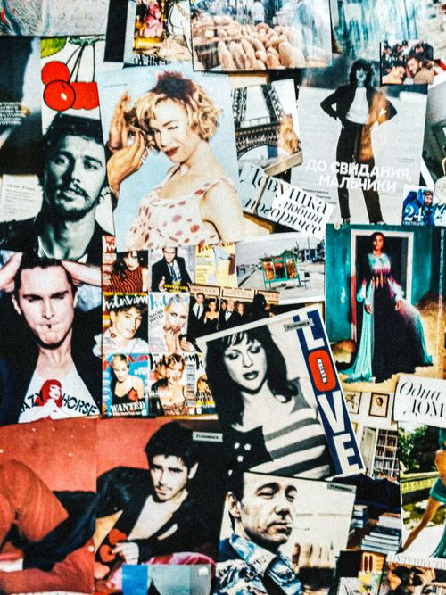 Free A creative collage of colorful fashion magazine clippings featuring celebrities. Stock Photo