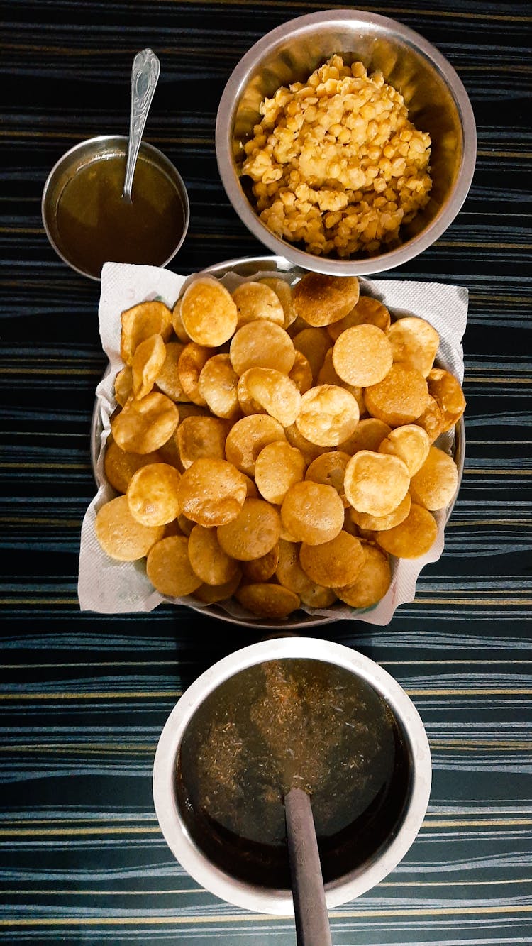 Panipuri Snacks On Silver Bowls