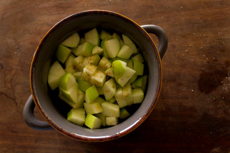 Sliced Apples In Ceramic Bowl