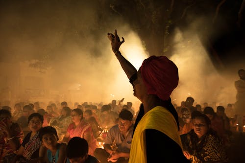 Free Crowd of ethnic people on street during Indian religious festival at night Stock Photo