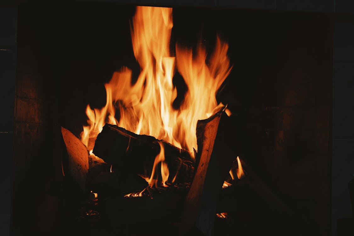 Burning Wood on Fire Pit