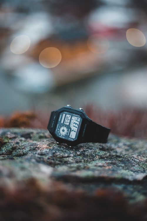Close-up of a black digital watch display