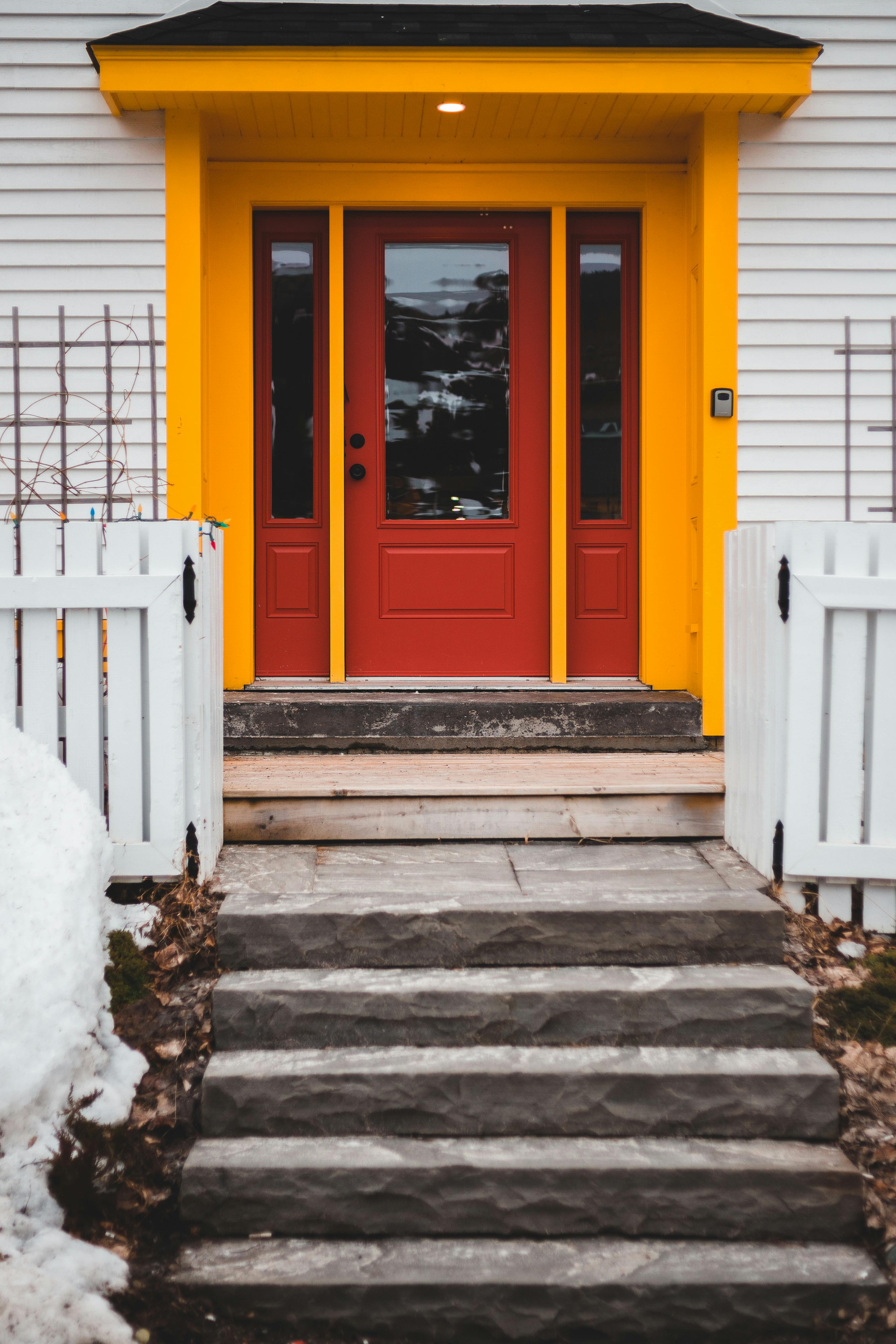 Red Wooden Door on White Wooden House · Free Stock Photo