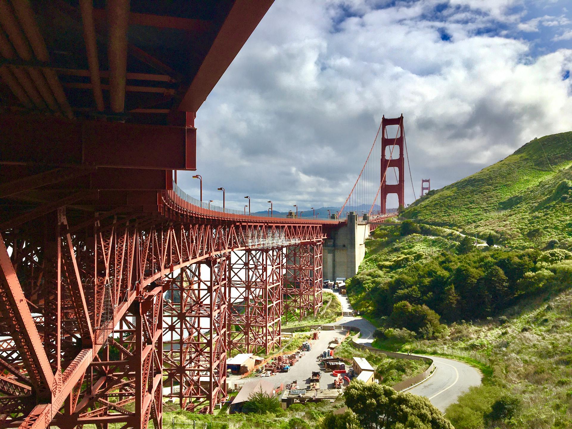 A detailed view of the Golden Gate Bridge from Sausalito, CA on a sunny day.