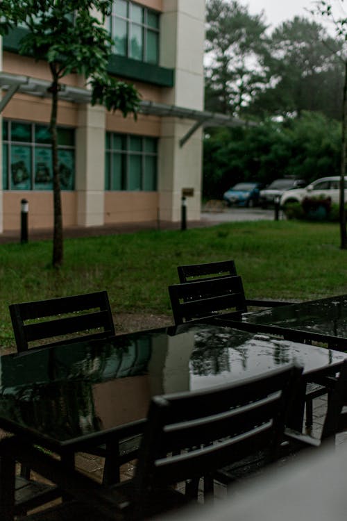 Free stock photo of chair, raining, table