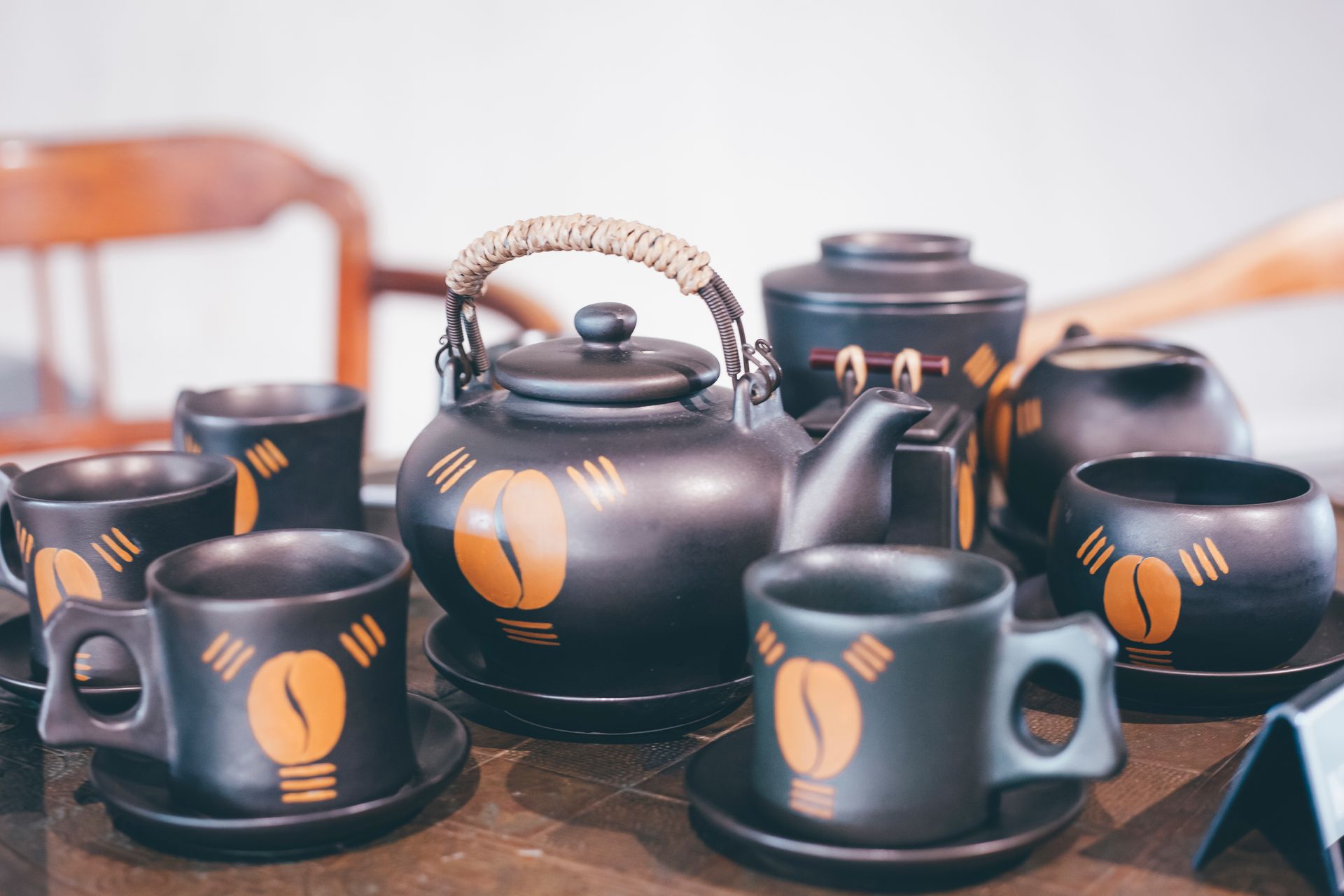 Black and Orange Ceramic Coffee Set