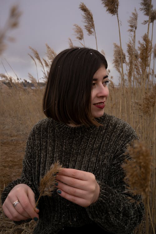 Woman in Black Knit Sweater