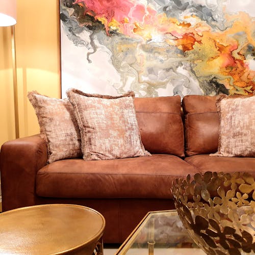 A Painting Behind the Leather Sofa