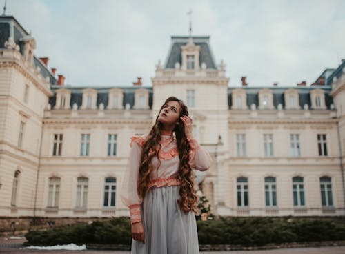 Woman with Long Hair Looking Up