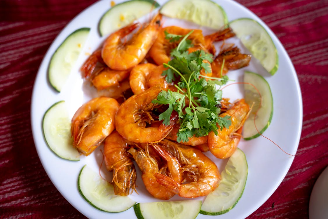 Fried Shrimps on White Ceramic Plate